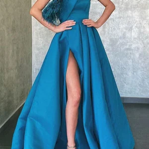 import placeholder for a line peacock blue satin long prom dres 160218642